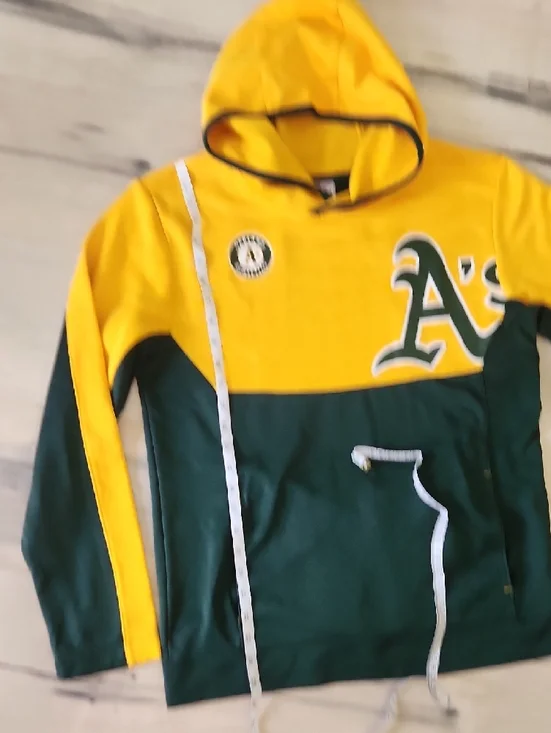 Genuine Merchandise Oakland A's Yellow and Dark Green Hooded Sweatshirt - Picture 5 of 6